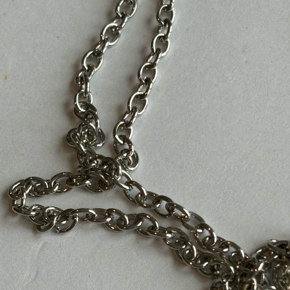 Large red pendant necklace/ silver tone chain/ measures 36 in length - Picture 7 of 14
